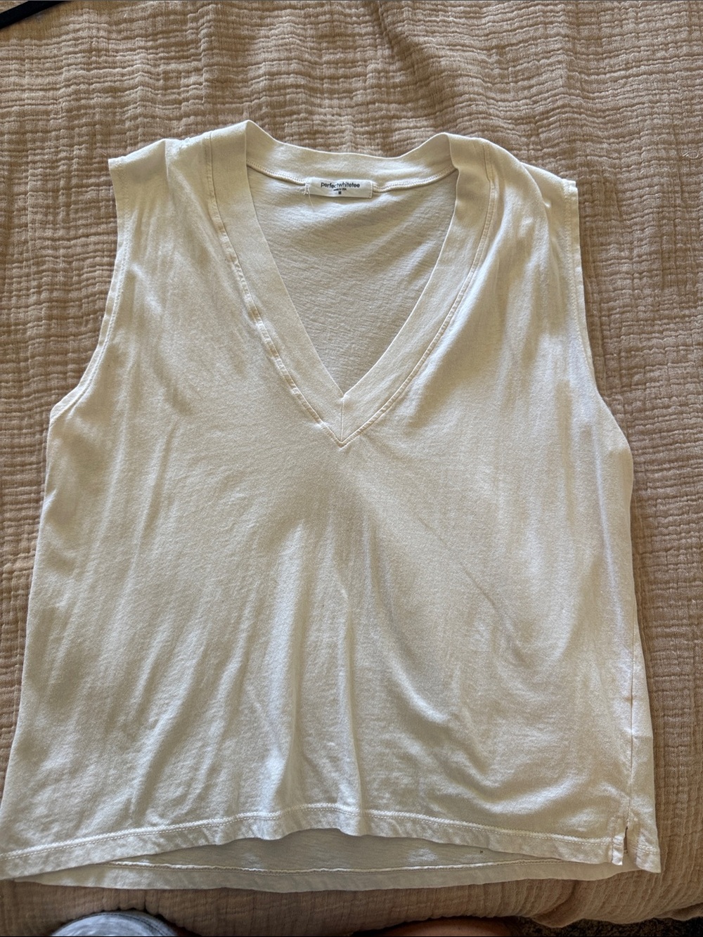 Perfectwhitetee Sleeveless V-Neck White Tank Top